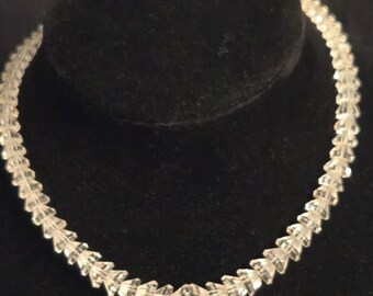 1920's Art Deco Clear Faceted Glass Graduated Geometric Pyramid Shape Beaded Necklace