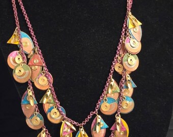 1980s Vintage Signed Avenue Multicolored Artisan Metal Fringed Necklace