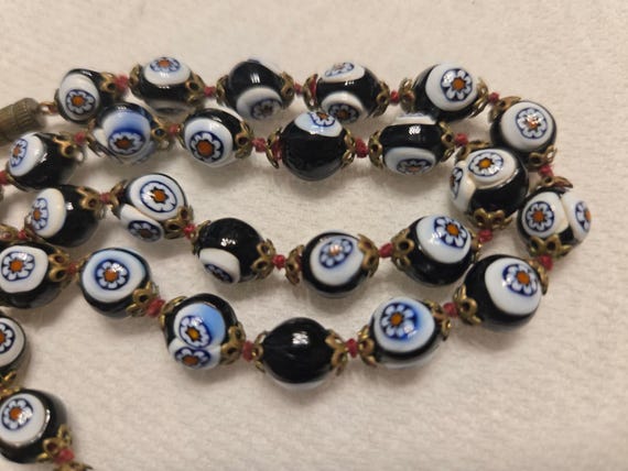 1960's Venetian Black Millefiori Glass Beaded Necklace