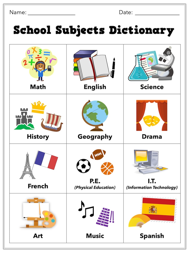ESL School Subjects and Lessons Vocabulary Activity Pack: Worksheets ...