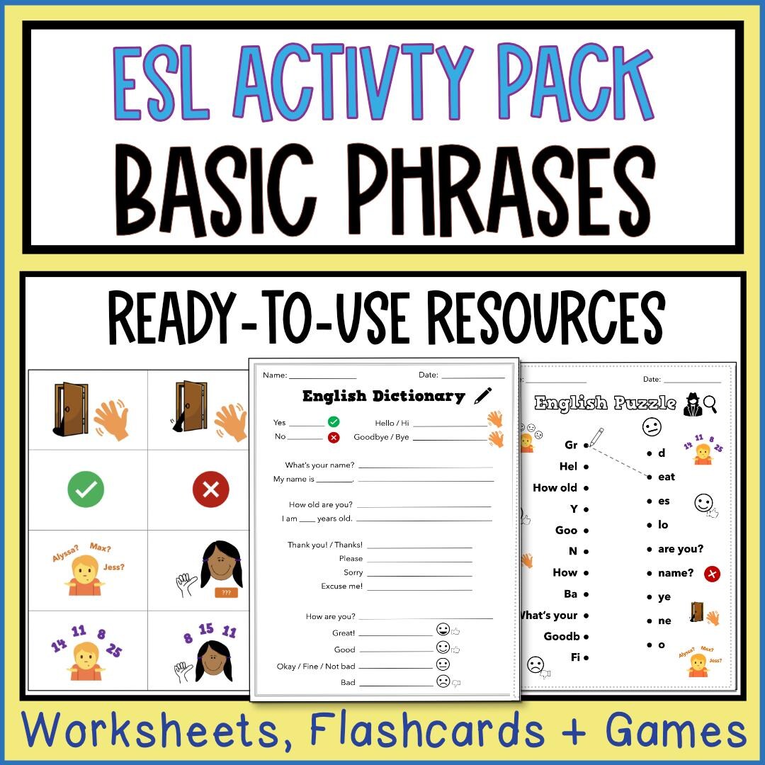 ESL Basic Phrases Activity Pack – English Worksheets & Flashcards ...