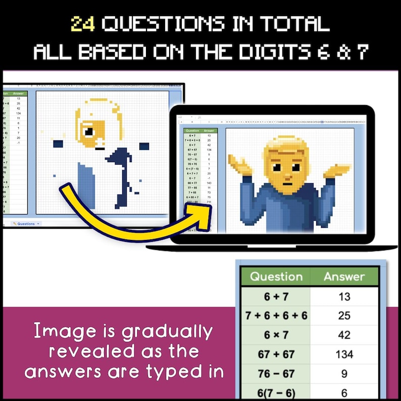 Pixelated Math 6 7 Pixel Art Funny Math Activity | Digital Teaching Resource | Google ...