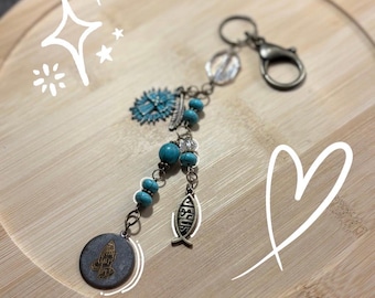 Porte-clés chrétien en bronze turquoise