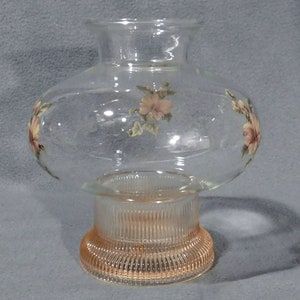 Anchor Hocking Miss America Pink Depression Hurricane Hand Painted Flowers Candle Holder