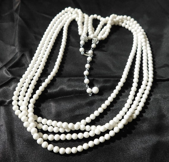 White Four Strand Beaded Necklace - image 1