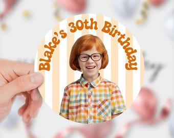 Pegatinas personalizadas de cumpleaños con caras - Decoraciones personalizadas para el 30 cumpleaños con foto - Recuerdos para fiestas de 21 cumpleaños - Calcomanías de vinilo impermeables