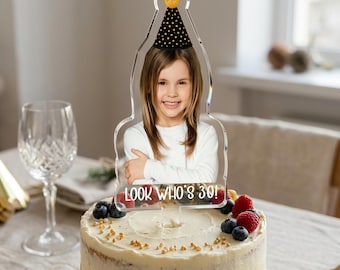 Adorno personalizado para pastel con foto, adorno personalizado para pastel de cumpleaños número 21, 30, 40 y 50, divertido regalo de fiesta de cumpleaños para hija o hijo.