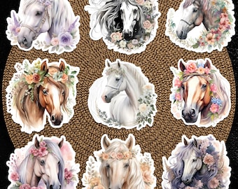 Horse Sticker Bundle, Floral Equestrian Vinyl Pack, Vintage Farm Animal Decals 30pcs