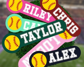 Custom Softball Name Stickers: Waterproof Vinyl Labels | Laptop | Water Bottle Stickers | Die Cut Sticker