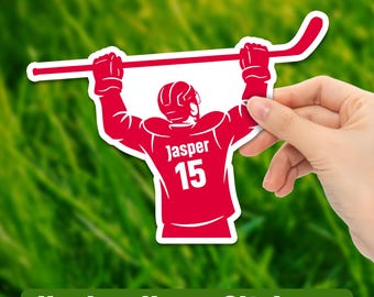 Custom Hockey Name and Number Stickers: Waterproof Vinyl Label | Laptop | Water Bottle Stickers