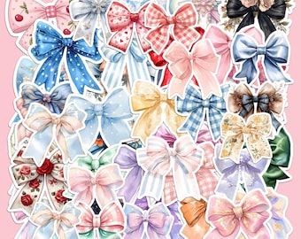 Lot de 50 autocollants noeuds, autocollants coquette pastel, paquet d'autocollants en ruban