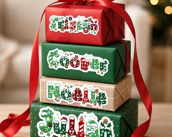 Pegatinas navideñas personalizadas con nombres, etiquetas personalizadas para regalos de Navidad, pegatinas con nombres para niños, etiquetas para regalos navideños.