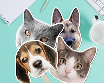 Recortes personalizados de cabezas grandes de mascotas, accesorio fotográfico con cara en un palo, retrato de perro o gato para bodas, fiestas de cumpleaños y despedidas de soltera.