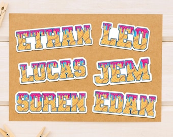 Custom Baseball Ice Cream Drip Name Stickers: Waterproof Vinyl Label | Personalized Helmet Decals