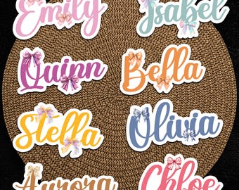 Custom Coquette Name Stickers: Waterproof Vinyl Labels | Laptop Sticker | Water Bottle Stickers