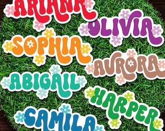 Custom Daisy Name Stickers: Waterproof Vinyl Labels | Groovy Name Sticker