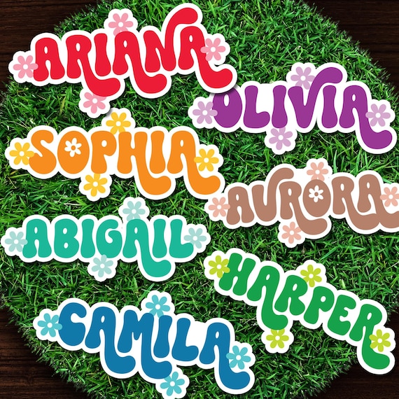 Custom Daisy Name Stickers: Waterproof Vinyl Labels | Groovy Name Sticker