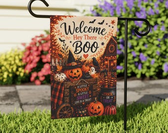 Halloween Garden Flag Welcome Boo Decor, Spooky Cute Pumpkin Porch Flag, Trick or Treat Fall Yard Decoration Welcome Flag