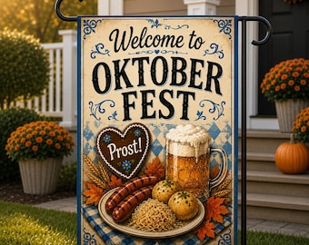 Welcome to Oktoberfest Garden Flag, Oktoberfest Decor, Bavarian Beer Garden Flag, German Fall Porch Decor, Beer Lover Gift Welcome Flag