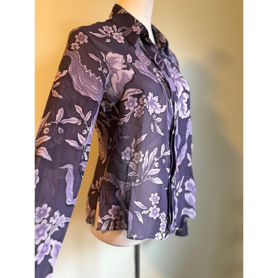 Albert Nípon Silk Floral Sheer Button Blouse 6 Pu… - image 2