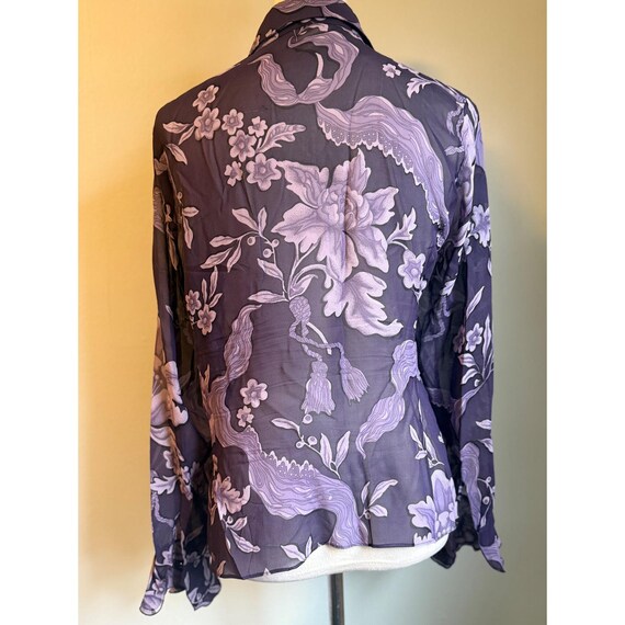 Albert Nípon Silk Floral Sheer Button Blouse 6 Pu… - image 3