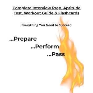 Peut inclure: Graphique blanc avec le texte "Firefighter Career Prep Kit". Le texte comprend "Complete Interview Prep, Aptitude Test, Workout Guide & Flashcards". Un graphique de flamme est sur le côté droit de l'image. Le texte "Everything You Need to Succeed" est également inclus.