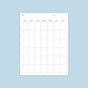 Afdrukbare pdf-maandkalender - ongedateerde planner van één pagina | Staand lay-out