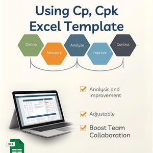 May include: An advertisement promoting an Excel template for automating processes, with the text "Unlock SPC: Fully Automate Process Using Cp, Cpk Excel Template." The image includes a laptop displaying a spreadsheet, a green Excel file icon, and a button that says "Download Now."