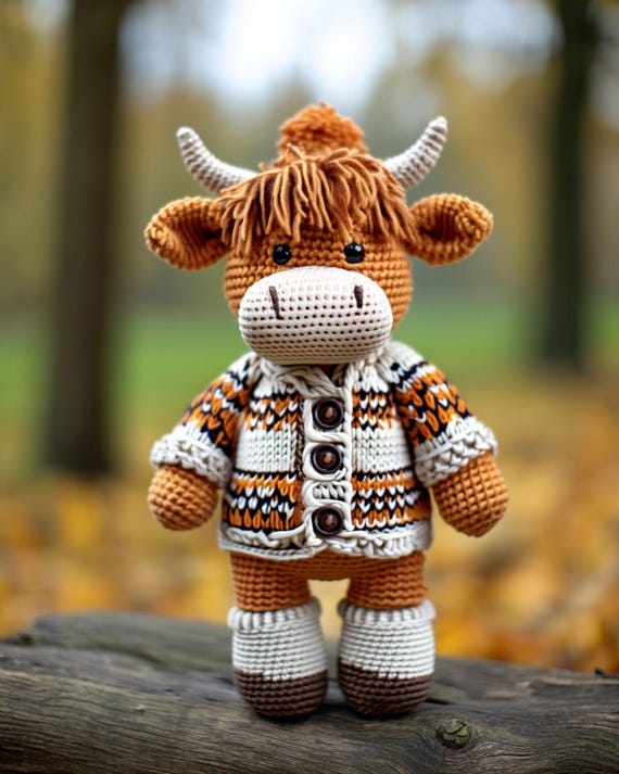 Crochet Highland Cow Amigurumi Pattern: Amigurumi Toy With Clothing, Handmade Gift Idea (PDF Pattern)