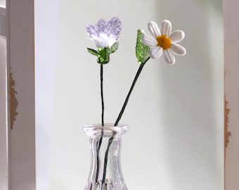 Handcrafted Glass Daisy Sweet Pea Flowers, April Birth Month Decor, Anniversary Gift