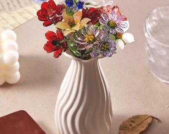 Glass Birth Month Flower,  Hand Blown Glass Flower Bouquet, Christmas Gift for Mom Grandma, Home Decor,Birthday Gift