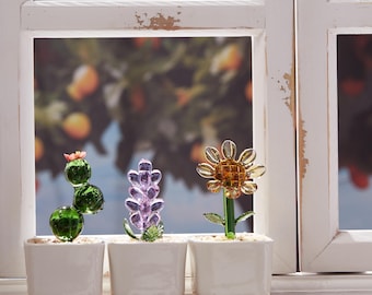 ガラス鉢植え、ガラス多肉植物、ガラスサボテン、ガラスの花、ステンド