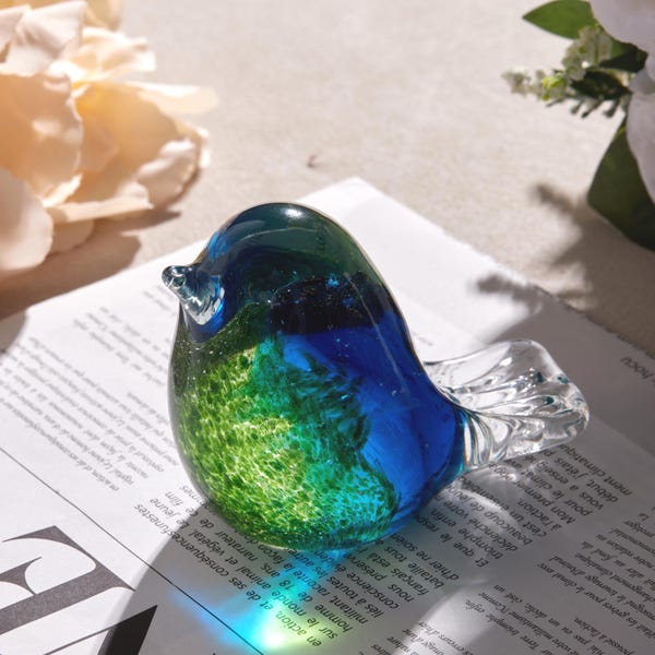 Bluebird of Happiness Hand Blown Glass Bird Sculpture, Handmade Art Glass Suncatcher, Colorful Home Decor, Gift for Bird Lovers