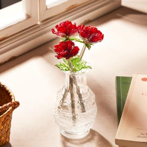 Adorno de rosa de cristal, rosa roja de cristal, regalo de aniversario para ella, rosa de San Valentín, decoración de rosa eterna, regalo para el Día de la Madre
