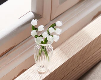 Mini lelietje-van-dalen glazen bloem met vaas, handgeblazen glazen bloemornament, bloem mei geboortemaand, verjaardag huwelijkscadeau voor haar