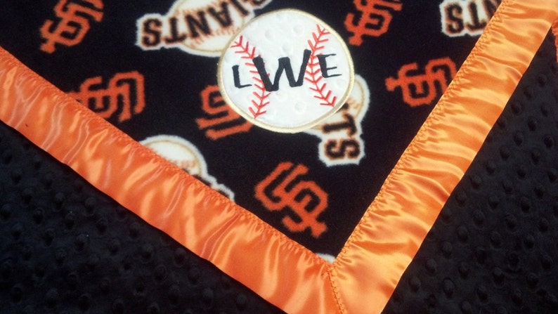 Personalized San Francisco Giants Baseball Fleece and Minky Blanket with baseball applique