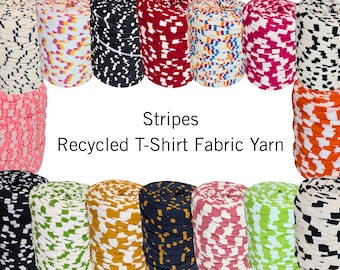 Gestreept gerecycled T-shirtgaren: gehaakt, gebreid, geweven - 140 ft
