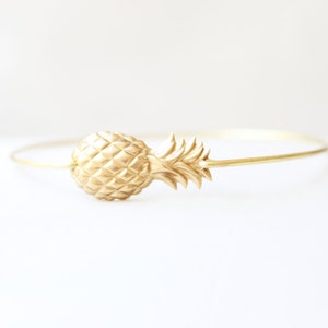 Brass Pineapple Bangle, Fruit Bracelet, Beach Bracelet, Tropical Jewelry, Summer Charm Bracelet, Stackable Bangle