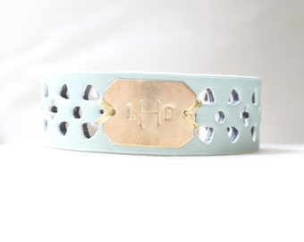 Personalized Bracelet, Monogram Leather Bracelet, Mint, Custom Initial Bracelet, Personalized Jewelry, ID Bracelet, Custom Name Bracelet