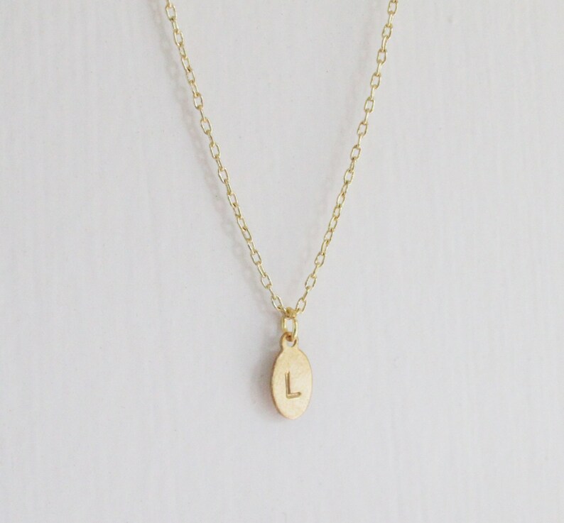 Oval Initial Necklace Oval Tiny Brass Tag Personalized Etsy