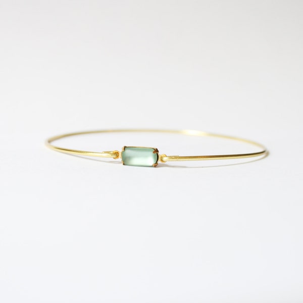 Vintage Frosted Aqua Glass Set Stone Bangle, Stackable Bangle, Gem Stone Bangle, Rhinestone Bangle, Wedding Jewelry, Bridal Jewelry