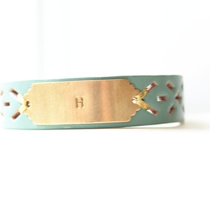 Personalized Bracelet, Monogram Leather Bracelet, Custom Initial Bracelet, Aqua Blue, Personalized Jewelry ID Bracelet, Custom Name Bracelet