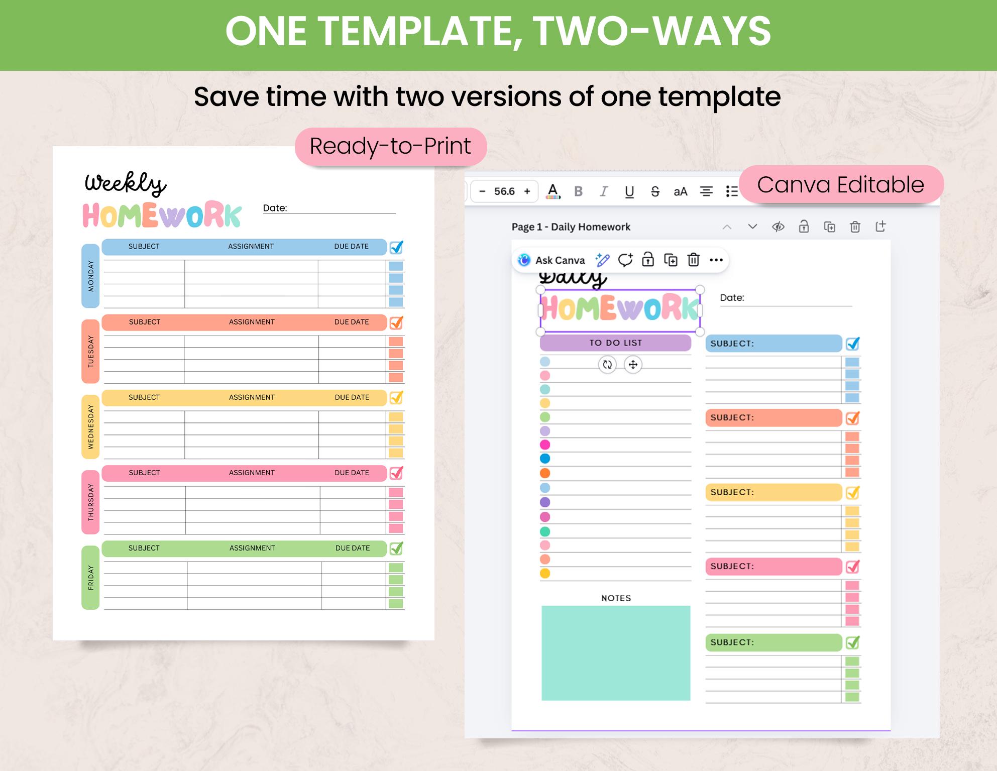 Homework Planner Printable, Student Assignment Tracker, Homework Log ...