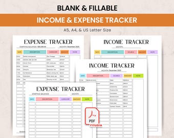Income & Expense Tracker, Monthly Budget Planner Printable, Financial Planner, Money Tracker, Budget Sheet (Fillable PDF)