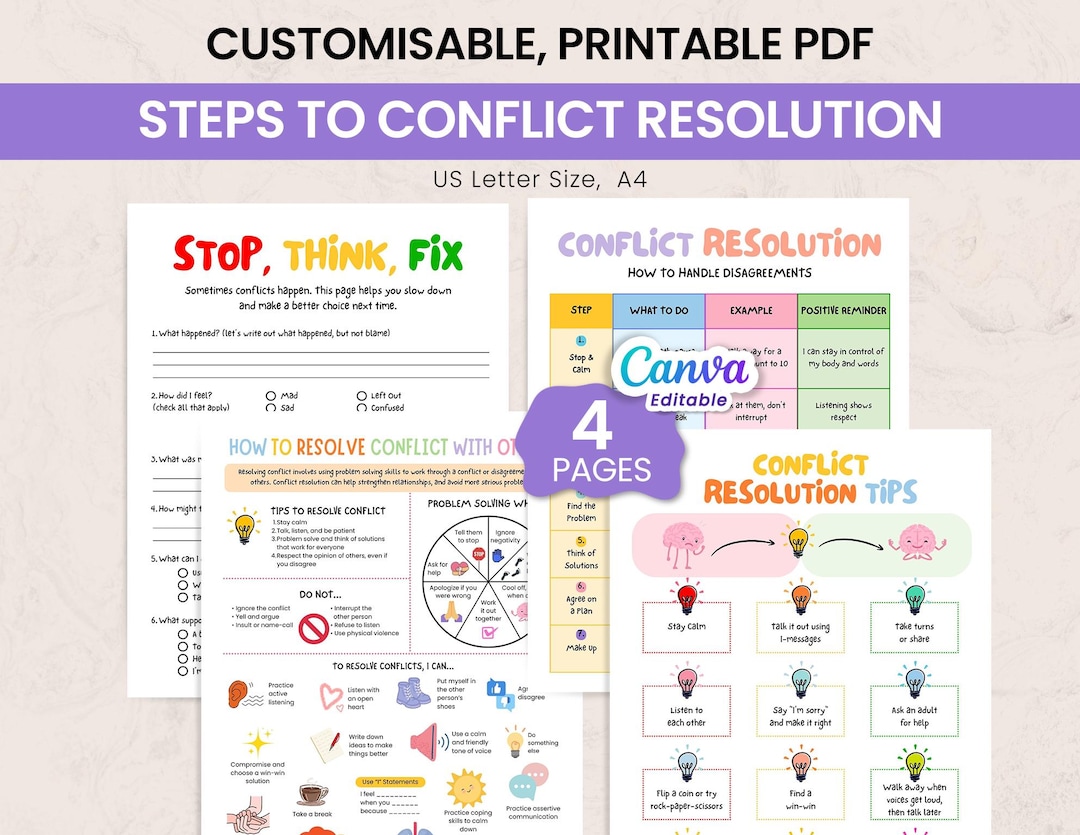 Conflict Resolution Chart Printable, Problem Solving Worksheet, Kids ...