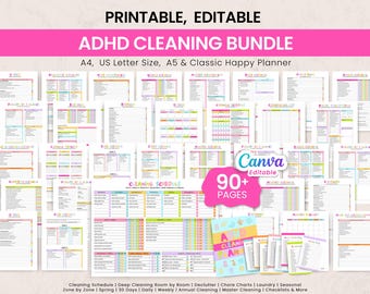 ADHD Cleaning Planner Bundle, Editable Canva Template, Adhd Cleaning Chore Chart, Adhd Cleaning Schedule, Adhd Cleaning List, Home Planner
