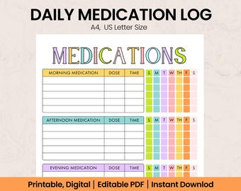 Daily Medication Log: Printable Medicine Tracker (Editable PDF)