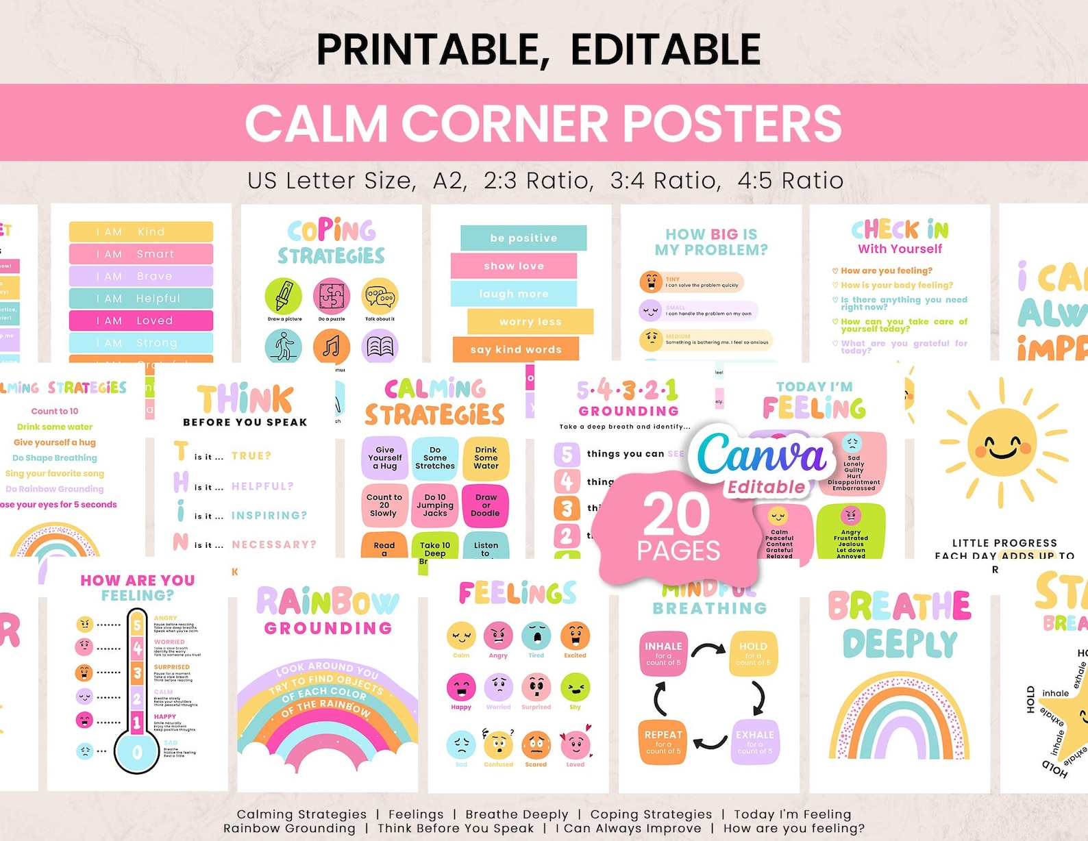 Calm Down Posters Bundle, Classroom Decor Calming Corner, School ...