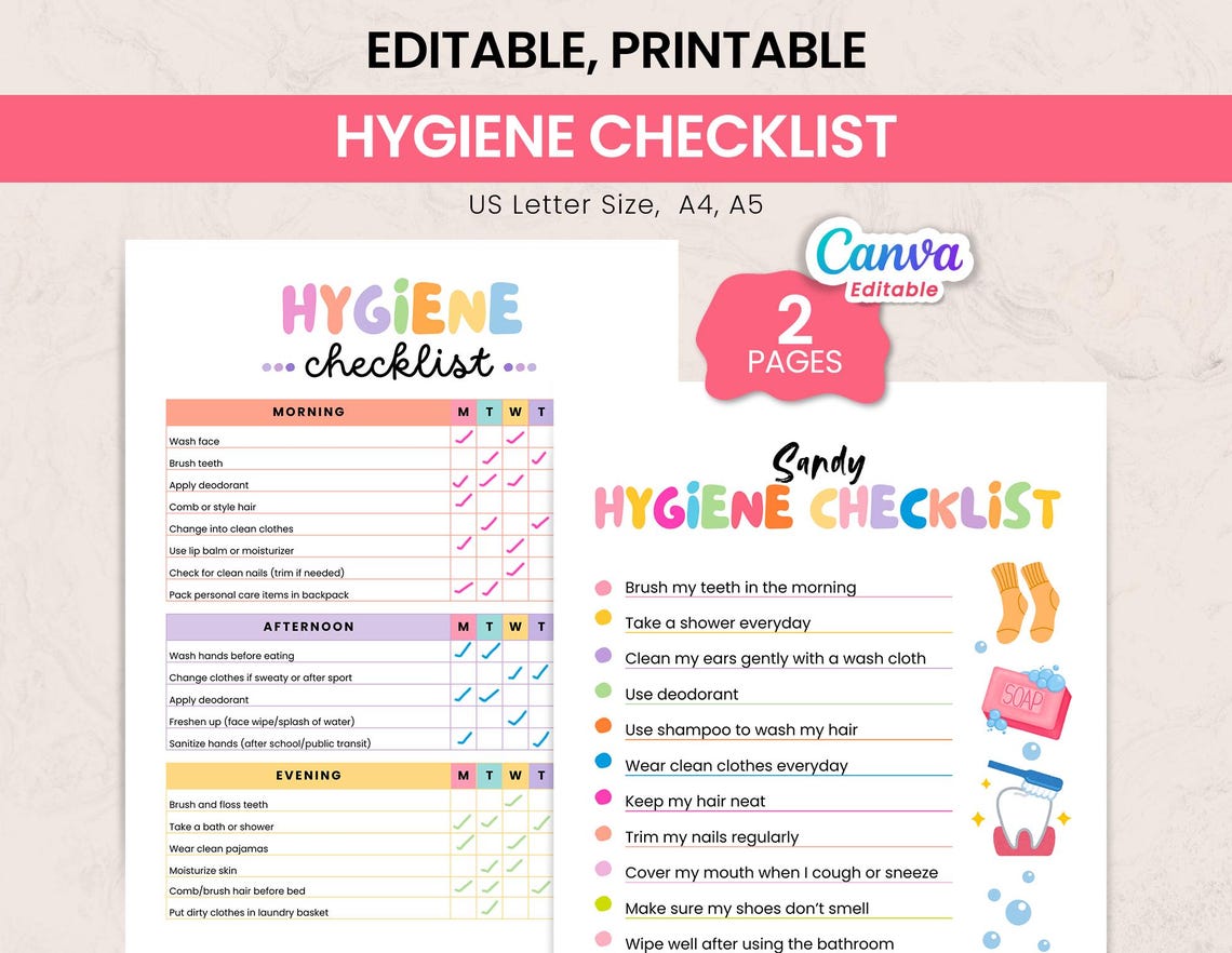 Personal Hygiene Tracker, Hygiene Adult, Hygiene Student, Colorful ...