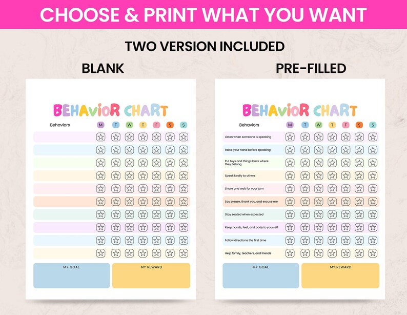 Editable Kids Behavior Chart Printable, Good Behavior Tracker, Reward ...